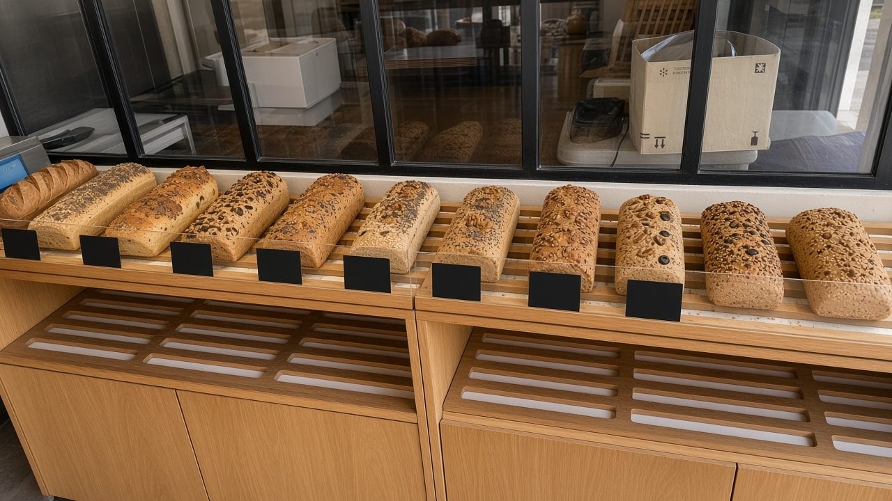 Les bûches du comptoir sur les claies de chêne.